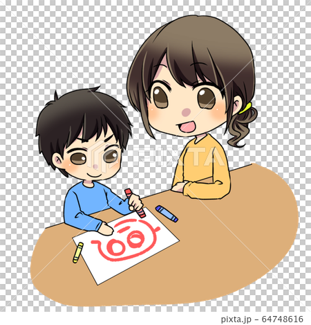 お絵描きする親子 64748616