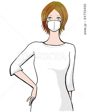 マスクをつけた白い服を着た女性のイラスト素材