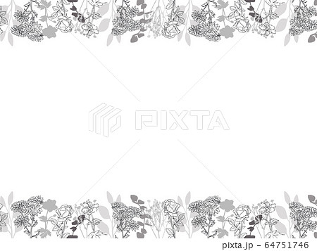 花フレーム 白黒のイラスト素材