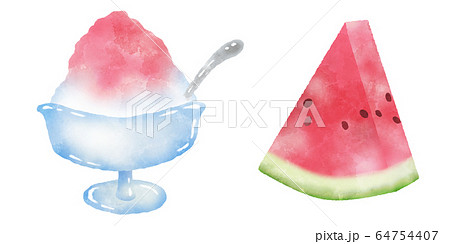かき氷とスイカ　水彩風イラスト素材 64754407