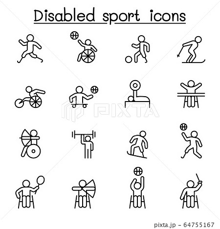 Disabled sport icons set in thin line style Disabled sport icons set in thin line style 64755167