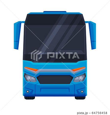 Front View of Blue Bus, Public Transportation Vehicle Flat Vector Illustration 64756458