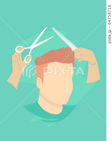 Man Haircut Scissors Comb Illustration 64758718