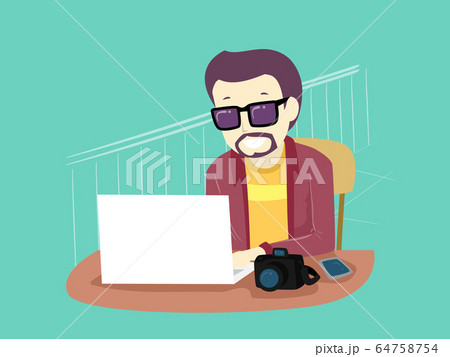 Man Hobby Blogging Laptop Illustration 64758754