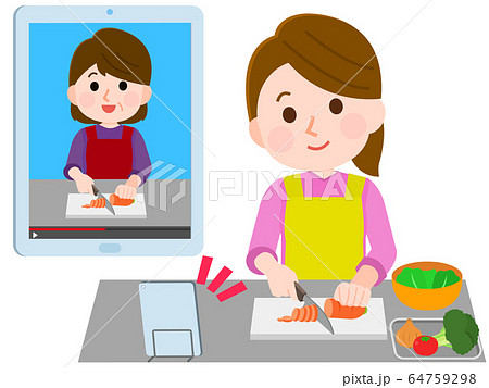オンライン 料理教室 女性 イラスト のイラスト素材 64759298 Pixta