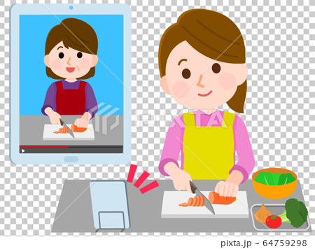 オンライン 料理教室 女性 イラスト のイラスト素材