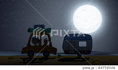Scene with man driving with pet dog at night Scene with man driving with pet dog at night 64759348