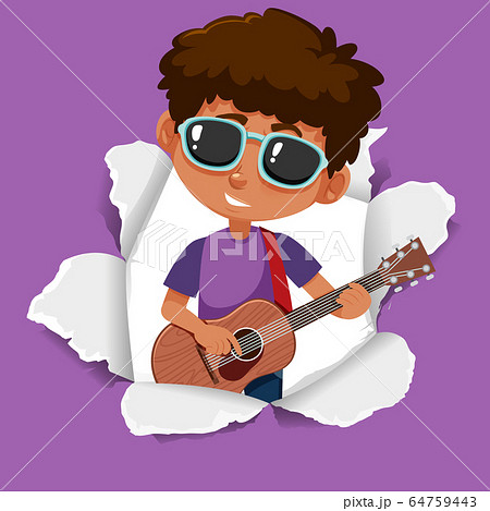 Background Template Design With Boy Playing Guitarのイラスト素材