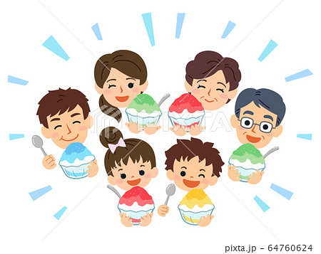 家族団らん 夏 かき氷を食べるのイラスト素材