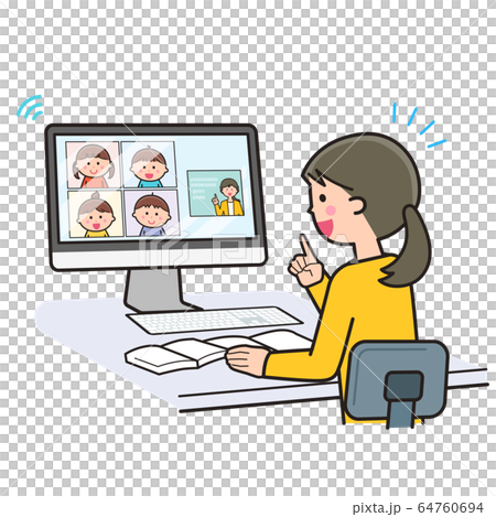 Teacher teaching online using a computer 64760694