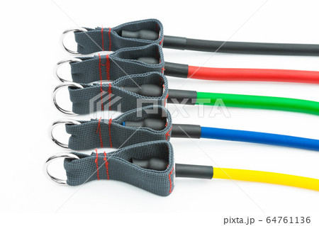 Colorful resistance bands isolated on the white backgrounnd Colorful resistance bands isolated on the white backgrounnd 64761136