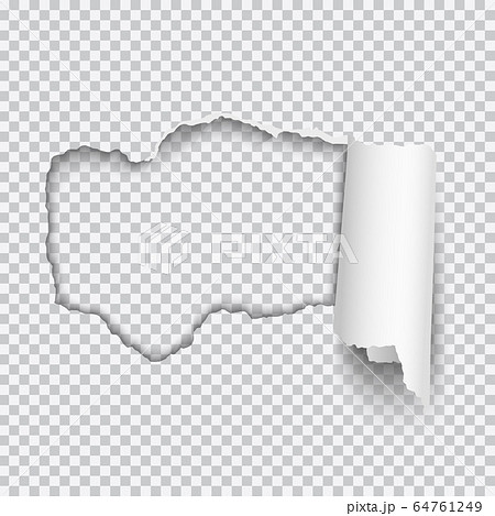Vector realistic hole torn in white paper with 64761249