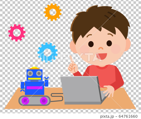 プログラミング授業 男の子 イラストのイラスト素材