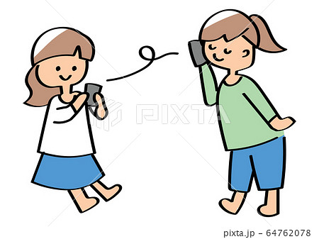 友達と電話する女の子のイラスト素材