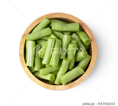 Long bean or cowpea in wood bowl isolated on white background. top view 64763033