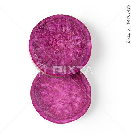 yam potato slice isolated on white background. top view 64763485