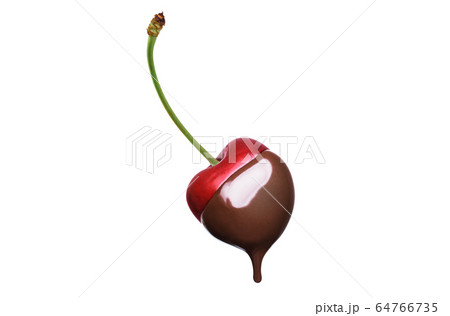 One fondue cherry in hot dark chocolate 64766735