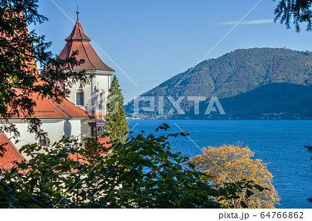 Peaceful autumn alpine Traunsee lake and 64766862