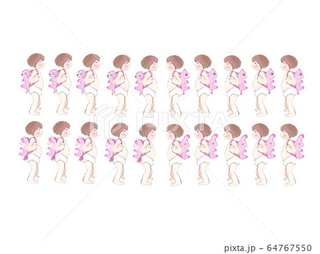 どうぶつのリュックサックをしょったオムツの子供のイラスト素材