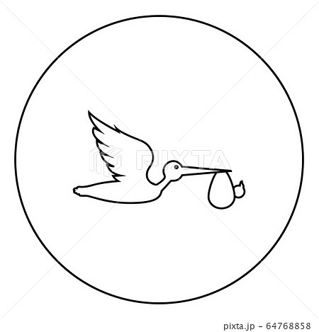 Stork carries baby in bag Flying bird with kind Stork carries baby in bag Flying bird with kind 64768858