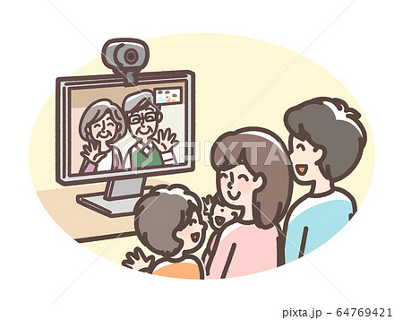 リモート帰省 ビデオ通話 テレビ通話などのイラスト素材