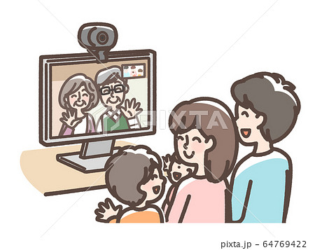 リモート帰省 ビデオ通話 テレビ通話などのイラスト素材