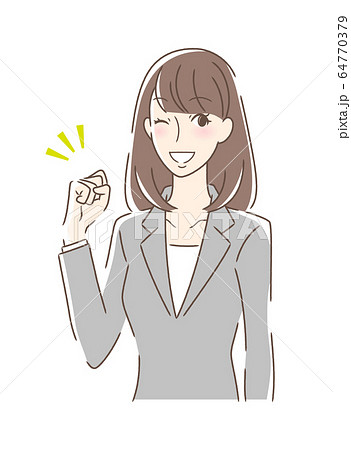 ガッツポーズする女性 ガッツポーズする女性 64770379
