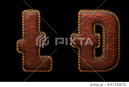 Set of symbols litecoin and dashcoin made of leather. 3D render font with skin texture isolated on black background. 64770870