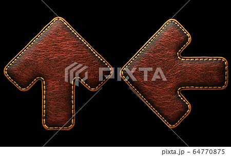 Set of symbols up arrow and right arrow made of leather. 3D render font with skin texture isolated on black background. Set of symbols up arrow and right arrow made of leather. 3D render font with skin texture isolated on black background. 64770875