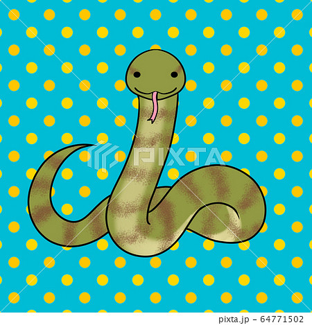 縞々模様の蛇のイラスト ペット ドット柄 青緑背景 のイラスト素材