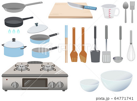 調理器具やコンロのアイコンセットのイラスト素材