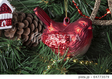 Retro decoration red balls and red bird 64773079