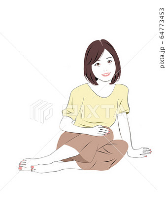 横座りして微笑む女性のイラスト素材