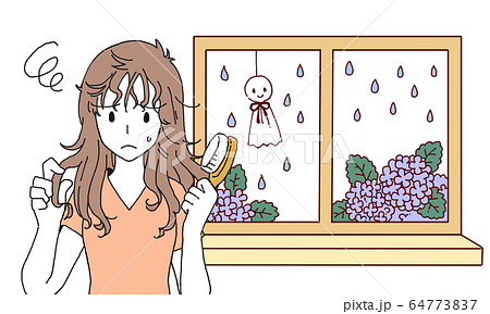 クセ毛に悩む女性のイラスト クセ毛に悩む女性のイラスト 64773837