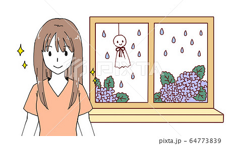 梅雨　縮毛矯正をかけて喜ぶ女性のイラスト 64773839