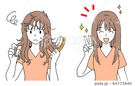 クセ毛に悩む女性のイラスト 64773840