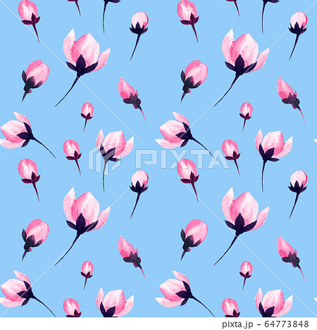 Pink sakura flowers watercolor pattern background Pink sakura flowers watercolor pattern background 64773848