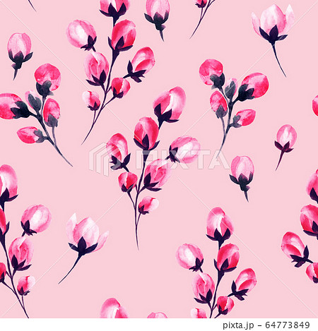 Sakura cherry blossom flowers watercolor pattern 64773849