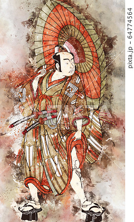 浮世絵 歌舞伎役者 その46 水彩のイラスト素材 浮世絵 歌舞伎役者 その46 水彩のイラスト素材