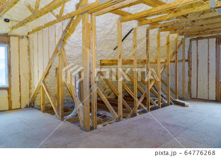 House in unfinished under construction insulation House in unfinished under construction insulation 64776268