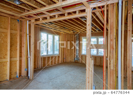 Beams the view of interior of frame house under Beams the view of interior of frame house under 64776344