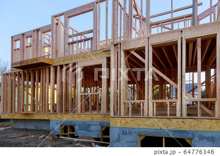 Private residential house with wooden frame under Private residential house with wooden frame under 64776346