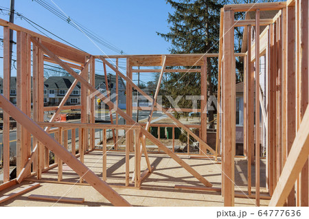 New home construction framing of a house 64777636