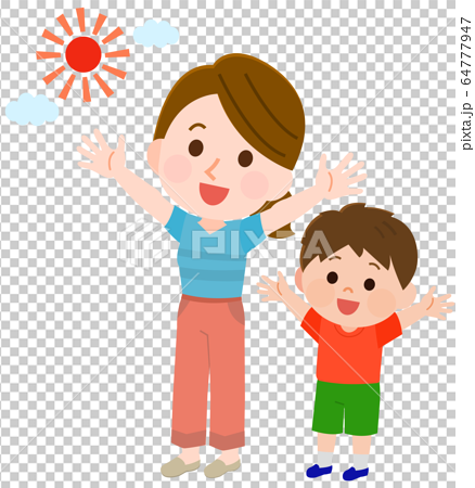 日光浴 気分転換 親子 イラストのイラスト素材