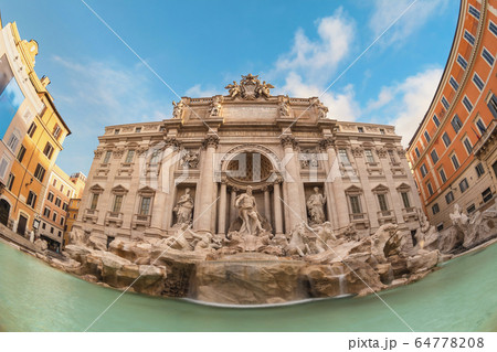 Rome Italy, city skyline at Trevi Fountain empty nobody 64778208