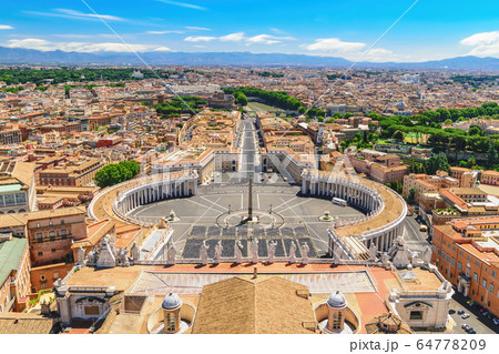Rome Vatican Italy, high angle view city skyline at St. Peter's Square empty nobody Rome Vatican Italy, high angle view city skyline at St. Peter's Square empty nobody 64778209