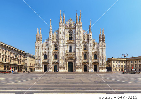 Milan Italy, city skyline at Milano Duomo Cathedral empty nobody 64778215