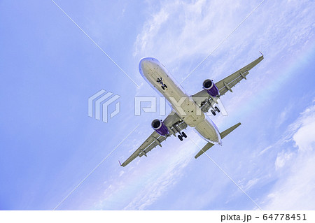 着陸する飛行機  エアバス321-200 64778451