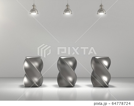 Pedestal for display, product showcase, Blank product stand in Empty room with lamps. 3D rendering. 64778724