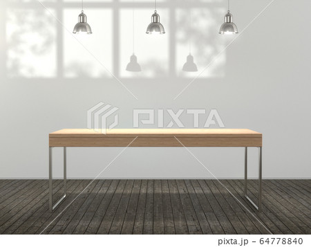 Wooden pedestal for display,Blank product stand in Empty room with lamps and  window shadow, Tree shadow on the wall .3D rendering. 64778840